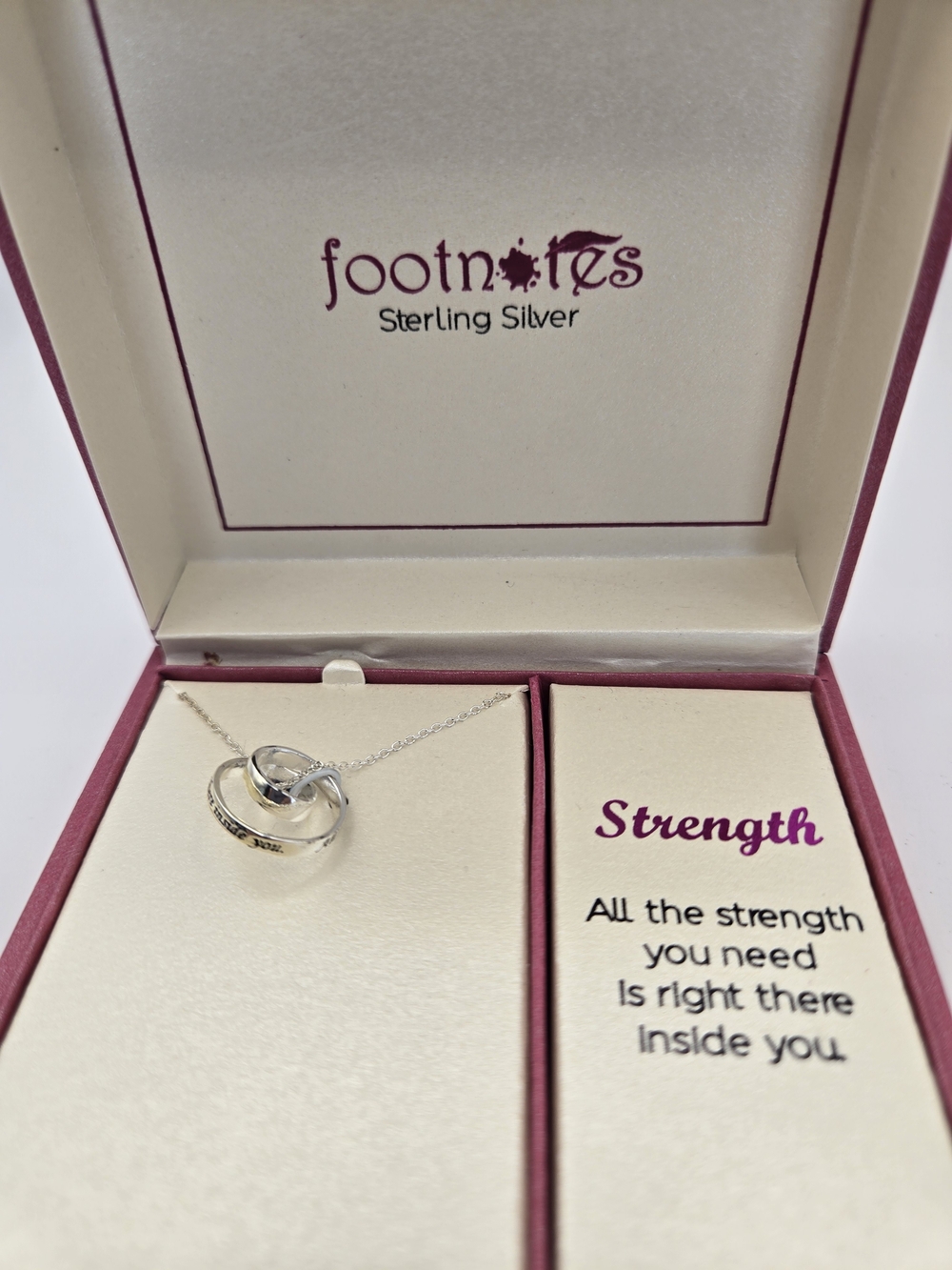 Footnotes Sterling Silver Strength Necklace Inscribed Message Inspire Motivate